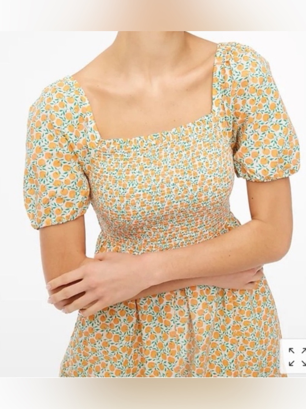 J.crew XXL peach print dress midi length smocked bodice puff sleeves summertime